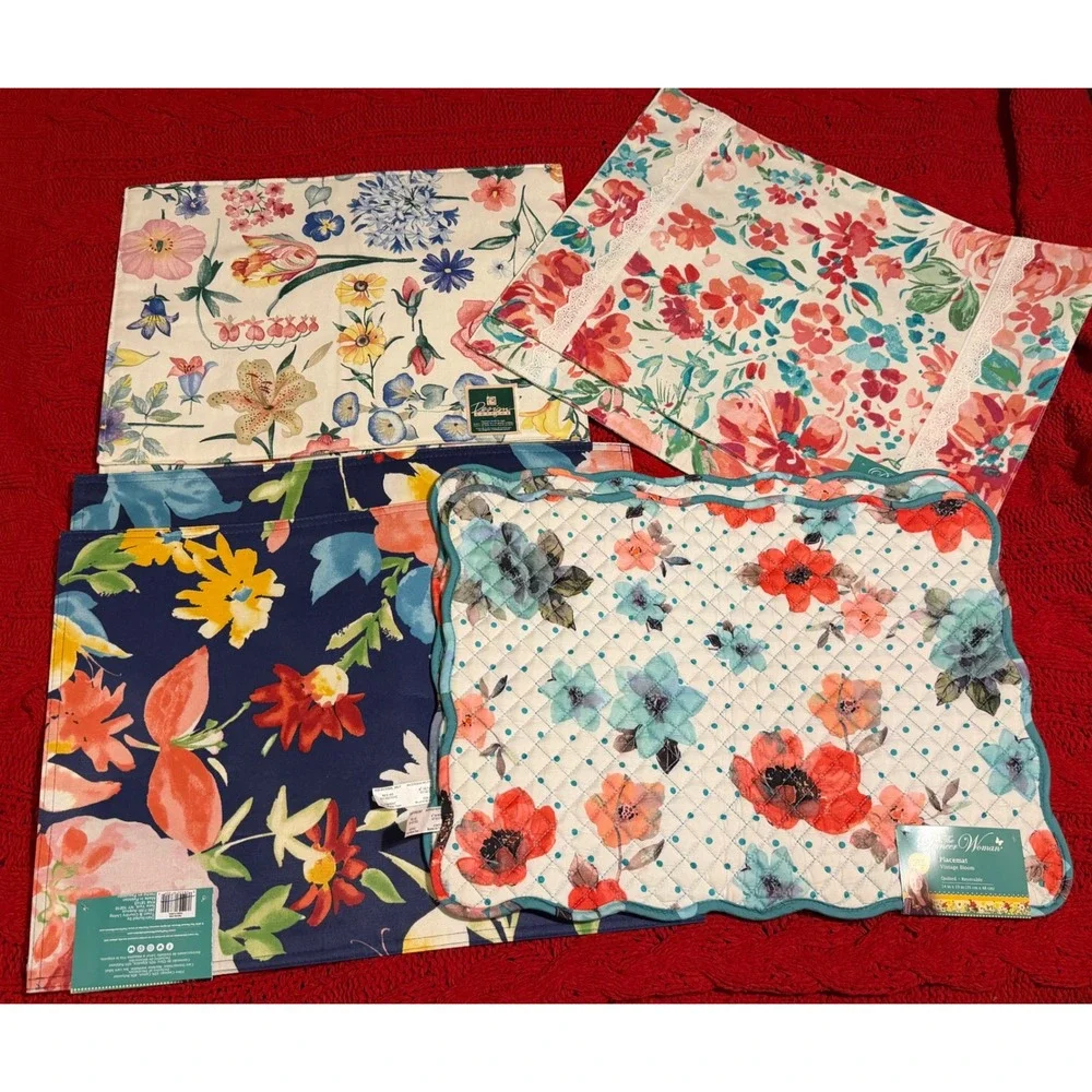 Pioneer Woman Placemats Set of 8 Vintage Bloom Gorgeous Garden Floral Reversible
